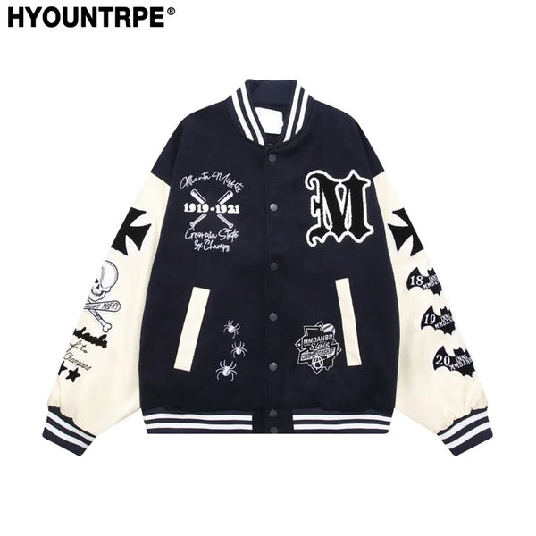 Mens Bomber Baseball Jacket Coats Casual Patchwork Pu Leather Single Buttons Fashion Embroidery Streetwear Hip Hop Loose Jack - variant style 82a78c for streetwear fashion