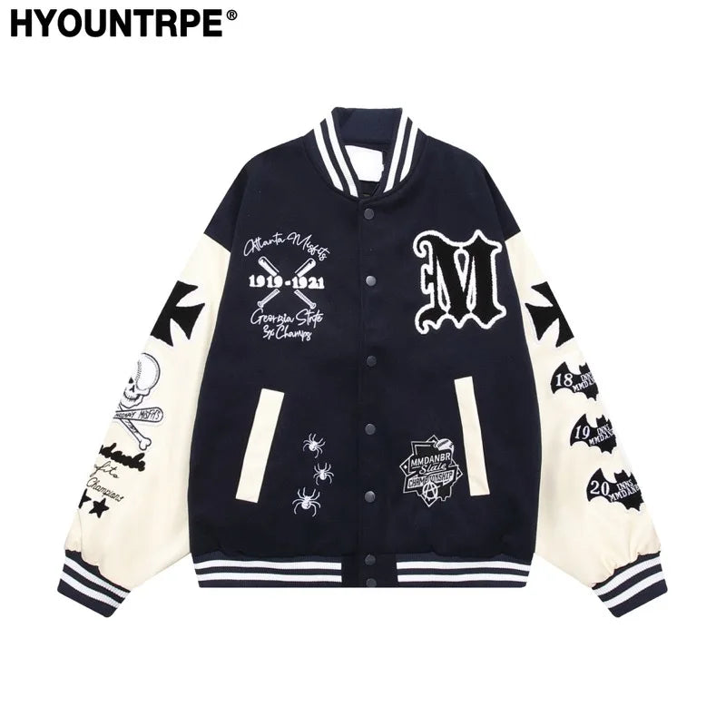 Mens Bomber Baseball Jacket Coats Casual Patchwork Pu Leather Single Buttons Fashion Embroidery Streetwear Hip Hop Loose Jack - variant style 82a78c for streetwear fashion