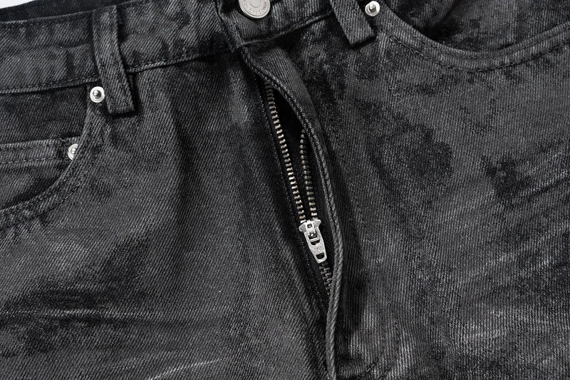 high street hand brushed glue sparkling baggy flare jeans for men y2k pantalones hombre leather pants oversized denim trousers unique jeans style 5963