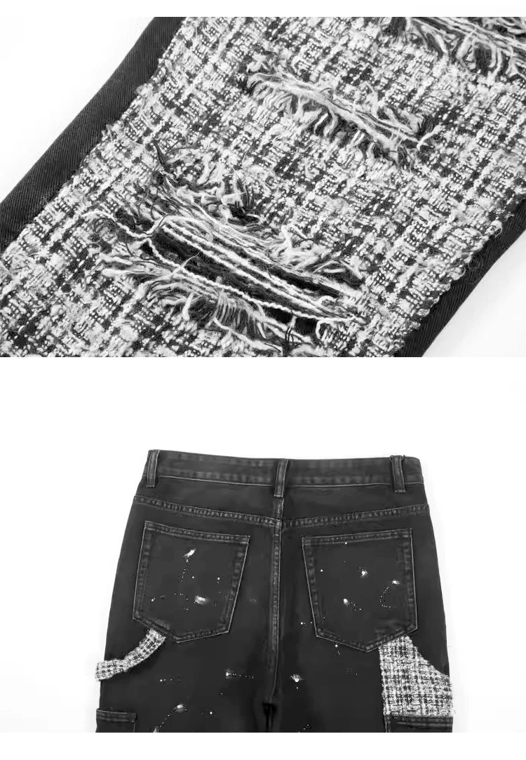 ripped holes patchwork denim jeans mens high street zipper straight jeans hip hop streetwear casual loose joggers jeans pants unique joggers style 2577