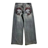 goth hip hop oversized skull embroidery pattern y2k baggy jeans new men and women straight black jeans retro casual denim pants unique jeans style 913