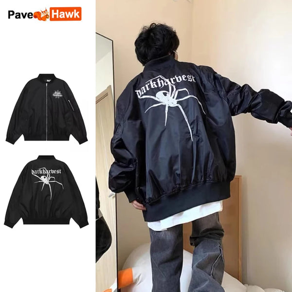 bold graphic coat, high-street look, for men, fall streetwear outfit, oversized style, layered fashion, modern aesthetic, graphic detail