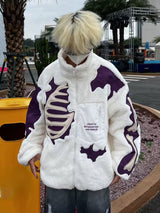 Gothic Oversized Tee – Mens Casual Skulls Patchwork Fleece Jackets Coats New Hairy