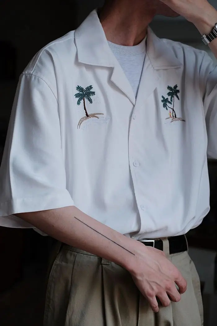 Loose shirt men s coconut tree national trend uban collar ins beach shirt retro
