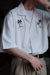 Summer Japanese loose shirt men s coconut tree national trend uban collar ins beach shirt retro trendy brand top shirts for men