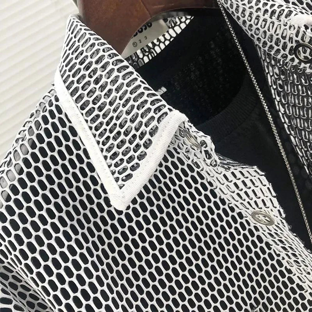 Y2k Casual Mesh Tops Spring New Fashion Individuality Loose Versatile Streetwear Retro Shirt