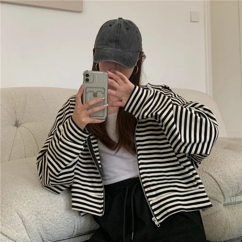 Autumn And Winter New Korean Style Ins Casual Sports Style Striped Hoo