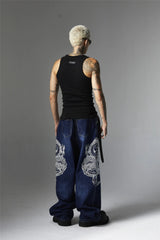 mens black baggy jeans dragon embroidered straight jeans streetwear hip hop loose trousers male luxury designer denim pants unique jeans style 1992