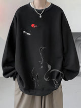 Ink Painting Cartoon Crane Printed Pullover Hoodies For Men 2024 New H