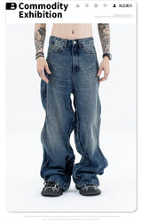 2024 autumn and winter new wave pants wash do old outline jeans unique jeans style 6267