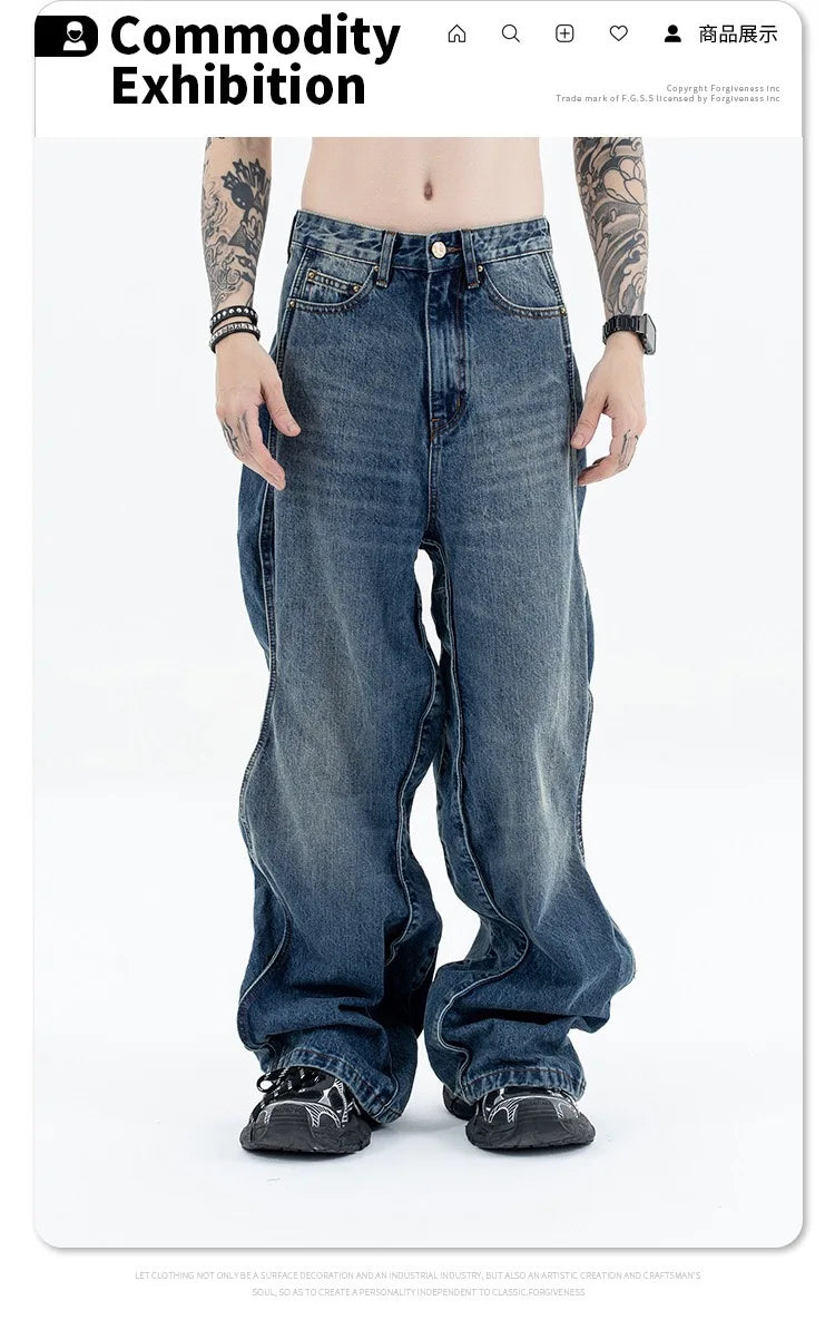 2024 autumn and winter new wave pants wash do old outline jeans unique jeans style 6267