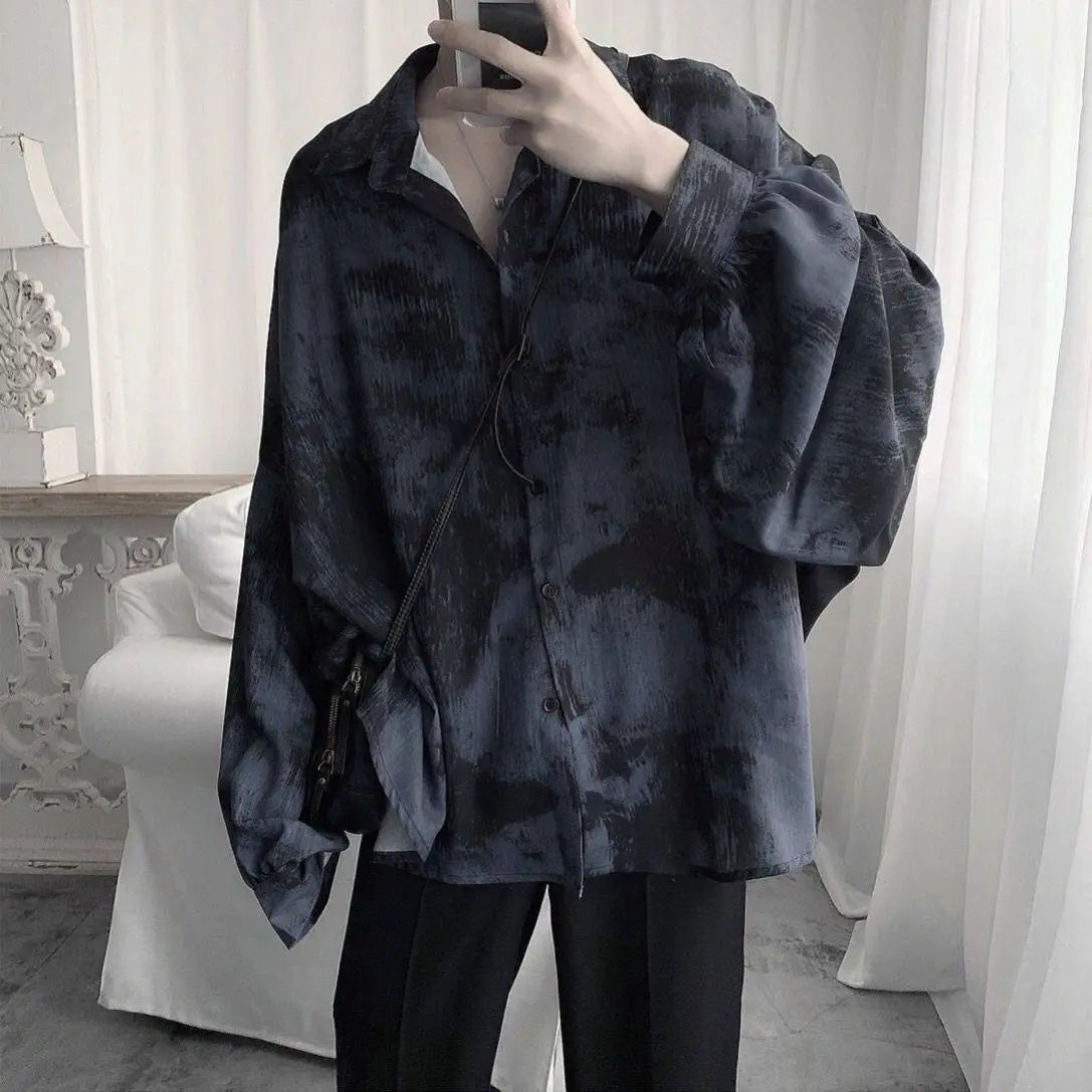 Tie dye loose shirt men long sleeved early autumn Korean version student ins men shirt dark abstinence