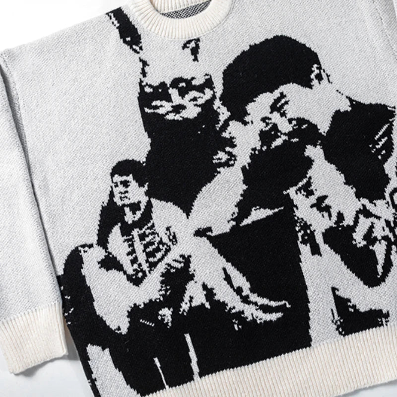 hip hop punk knitted oversized sweater mens autumn winter o neck long sleeve pullover streetwear unisex loose sweaters clothing - high quality cotton hoodie, soft fleece-lined outerwear, urban fashion pullover