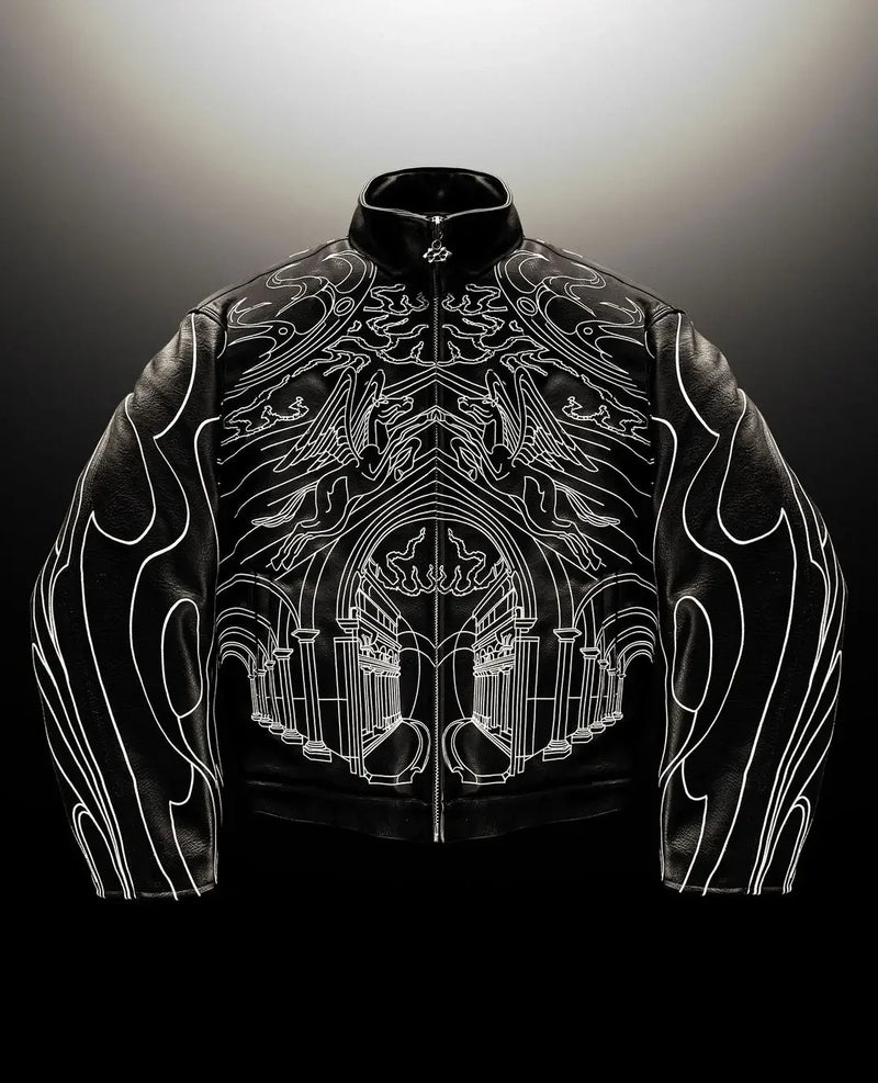techwear zip bomber, urban fashion, for men, fall streetwear outfit, oversized style, layered fashion, modern aesthetic, graphic detail