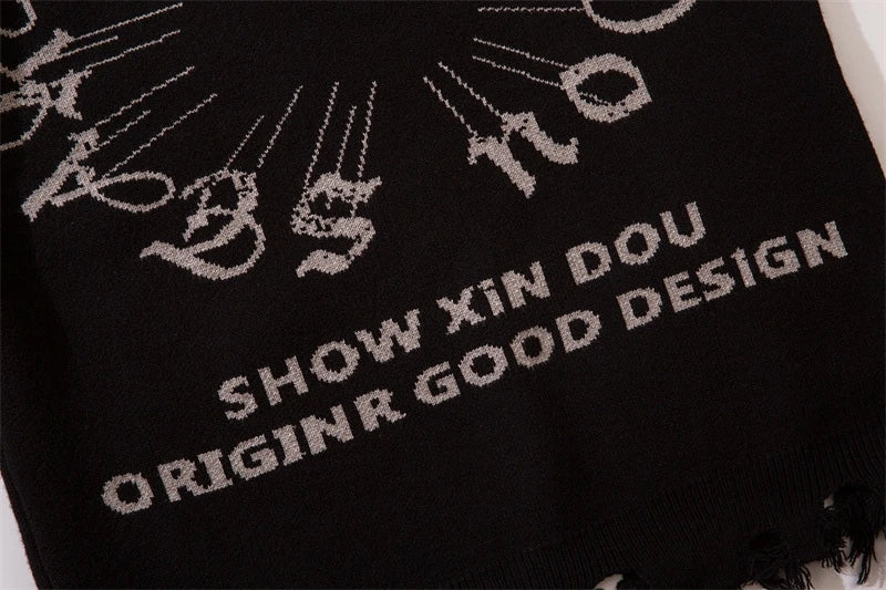 half high collar goth women men sweaters oversized long sleeve knitted pullovers y2k men ripped sweater harajuku streetwear tops - Y2K grunge street style, 2025 streetwear drop, graphic printed hoodie for men and women