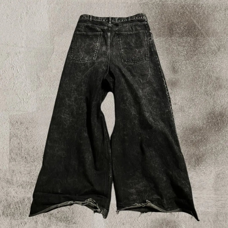 2024 new black ripped baggy jeans goth retro y2k denim pants men and women casual hip hop straight wide leg trousers streetwear stacked flare jeans