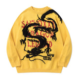hip hop harajuku dragon pattern knitted sweater unisex pullover streetwear new year casual loose sweater warm jumper knitwear urban wear with bold artwork, high quality cotton pullover, oversized graphic print design