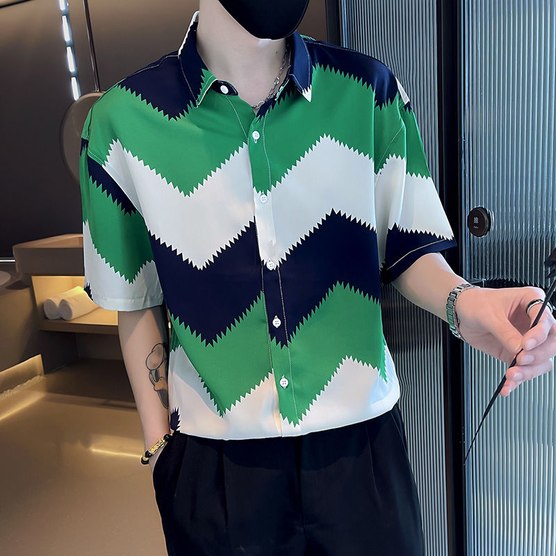 2023 Summer New Light Luxury Fashion Shirt Short-sleeved Men's Tops All-match Men All-match Boutique Clothing Simple Style