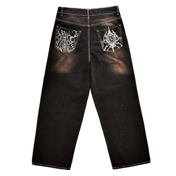 harajuku high street y2k baggy jeans punk popular print wide leg denim pants jeans streetwear trouser men clothing denim street jeans