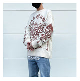 hip hop knitted pullover, bold design pullover, cozy fashion fit, stylish street outfit, modern aesthetic appeal