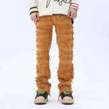 tassel hole spliced european and american straight leg denim pants new popular patch jeans mens wear unique jeans style 192