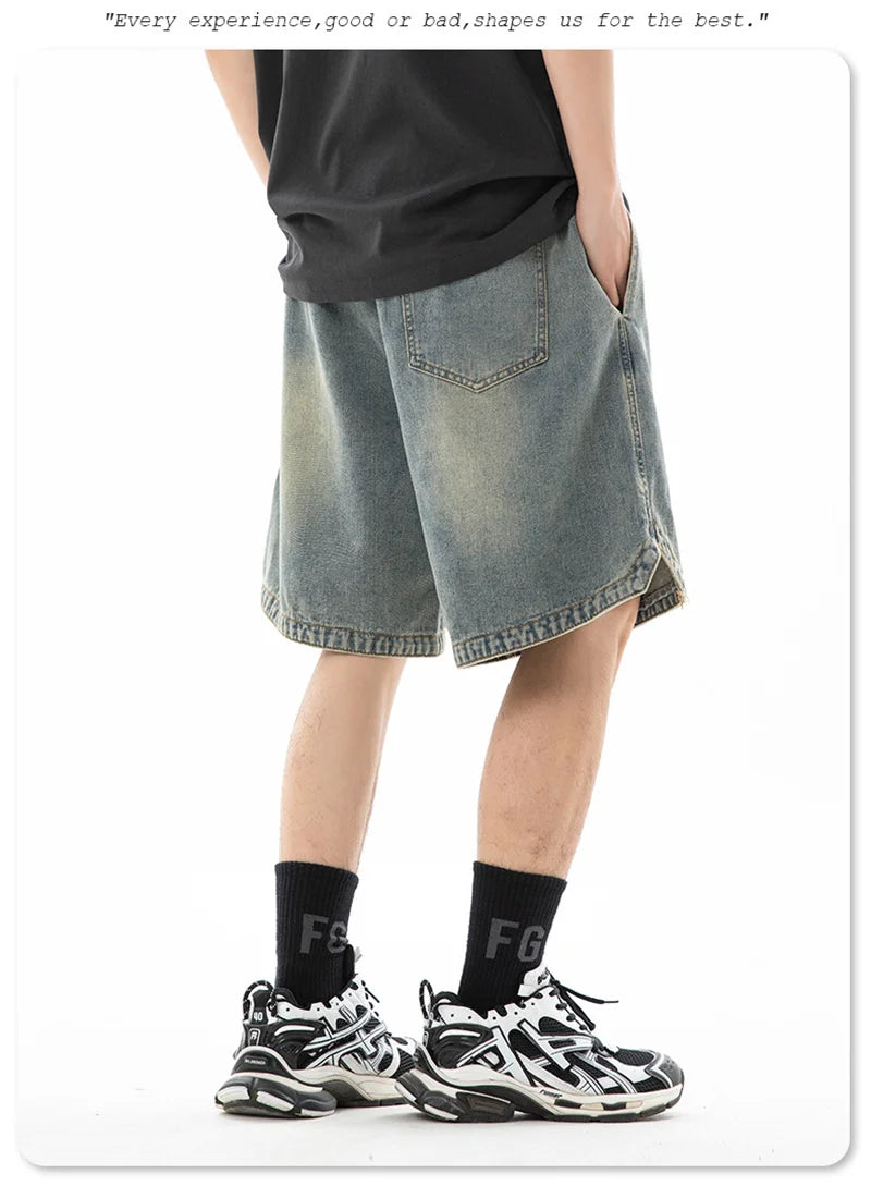 summer distressed denim shorts basic casual streetwear short jeans embroidery baggy hip hop fashion y2k blue bermuda shorts unique jeans style 3452