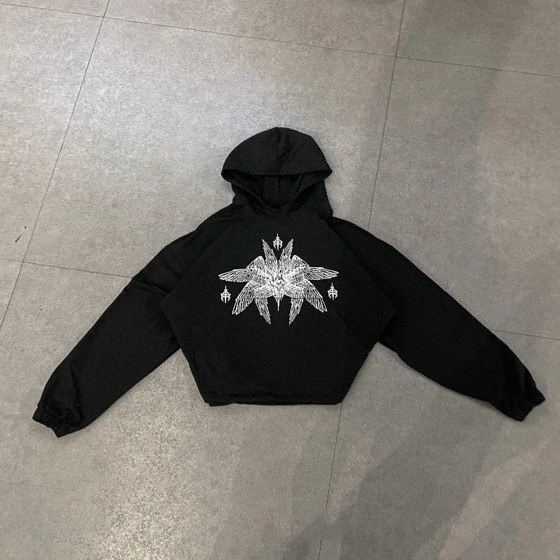 Black and red gothic hoodie with barbed wire artwork