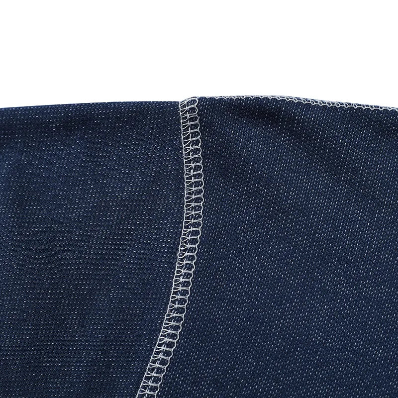 Glitchcore Melting smiley – Denim Blue Knitted Henry Collor T Shirt Men Vintage Topstitc