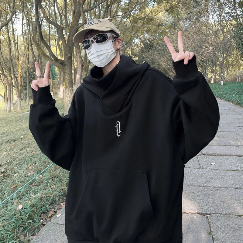 Winter Mens Embroidery Turtleneck Hoodies Japanese Ninja Hoodies Hip H