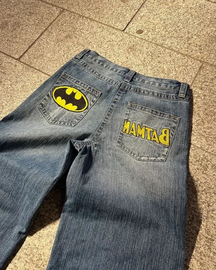 vintage blue baggy jeans mens high hip hop streetwear jeans y2k pants harajuku gothic punk embroidered waist wide leg trousers stacked flare jeans