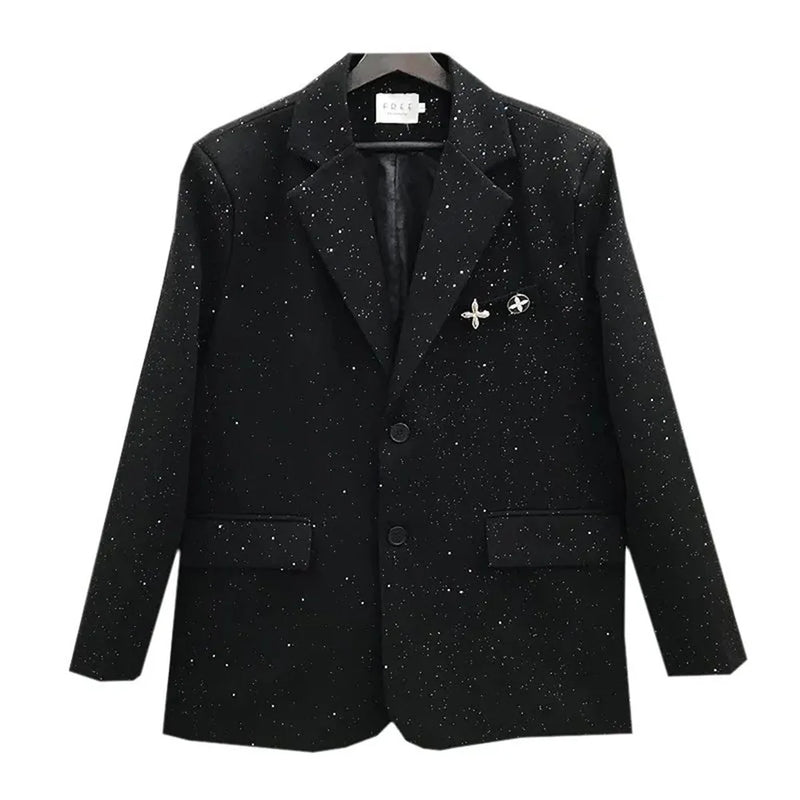 Mens Suit Sequins British Style Jacket Spring Fashion Streetwear Temperament Campus Harajuku Long-Sleeve Top Men'S Clothing 2024