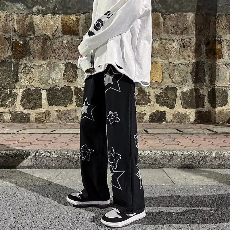 2023 autumn new light luxury fashion jeans men loose european and american style wide leg trousers boutique clothing simplestyle unique jeans style 3888