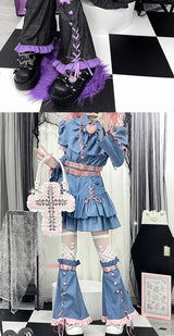 Y2K Set Sweetheart Spicy Girl dress skirt sets Women's 2023 Summer Bubble Sleeve Bowtie Campus Style 2 piece sets womens outfits
