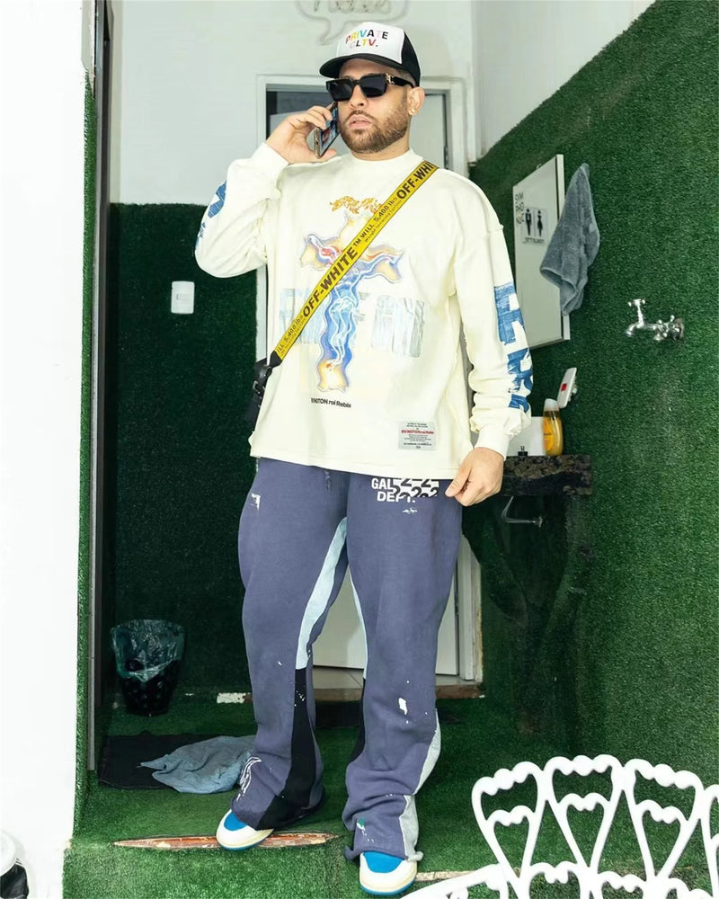 24SS RRR123 Brand Fashion Letter Print High-Street Cotton Casual Loose Long Sleeve Tee Pullover Sweatshirt For Men