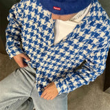 2024 Spring New Simple Versatile Fashionable Blue Houndstooth Woolen Shirt Style Genderless Casual Unisex Long-Sleeved Shirt