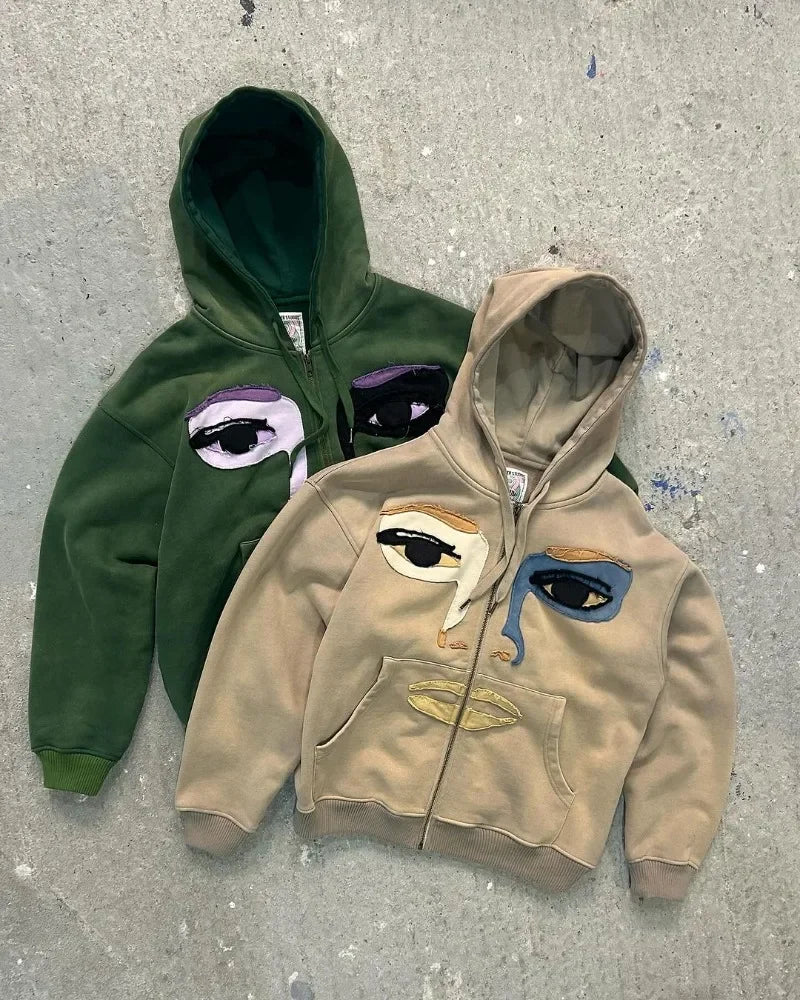 Fashionable Cartoon Embroidered Oversized Cardigan Jacket Women Y2K Ha