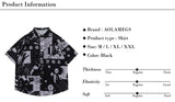 Men Hawaiian Shirt Retro Floral Print Short Sleeve Blouse Hong Kong Style Summer Beach Vacation Tops Casual Loose Shirt Black