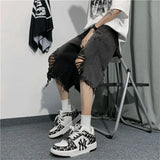 New Style Ripped Denim Shorts Men's Clothing 2024 Summer Five-point Korean Casual Youth Straight Trousers Boutique Clothing
