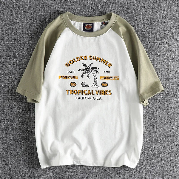 Y2k Melting smiley – Summer Mens Short Sleeved Casual Beach Wind Coconut Tree Pri