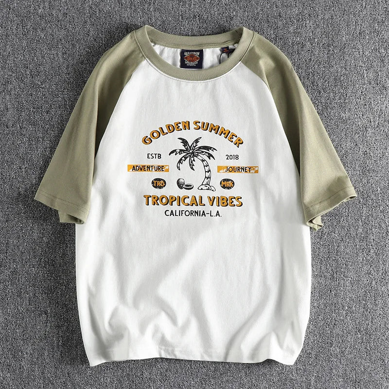 Y2k Melting smiley – Summer Mens Short Sleeved Casual Beach Wind Coconut Tree Pri