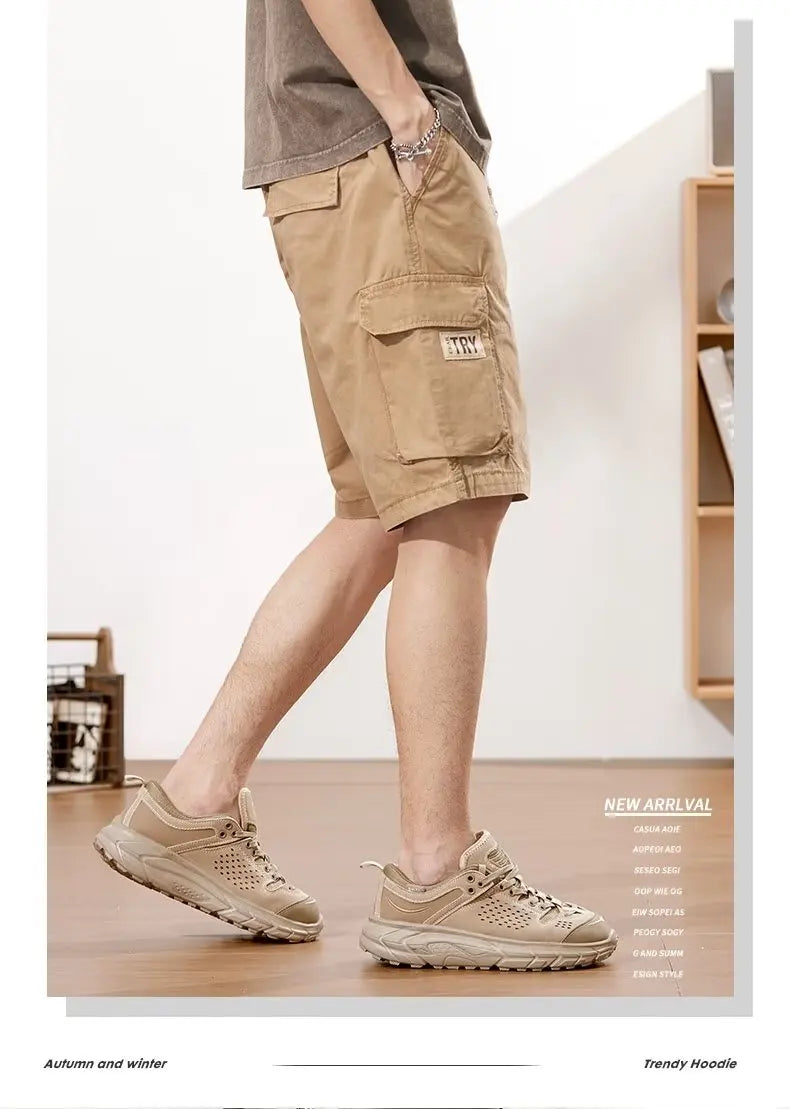 Men's Straight Tooling Shorts for Men Korean Fashion Belt Decoration Khaki Casual