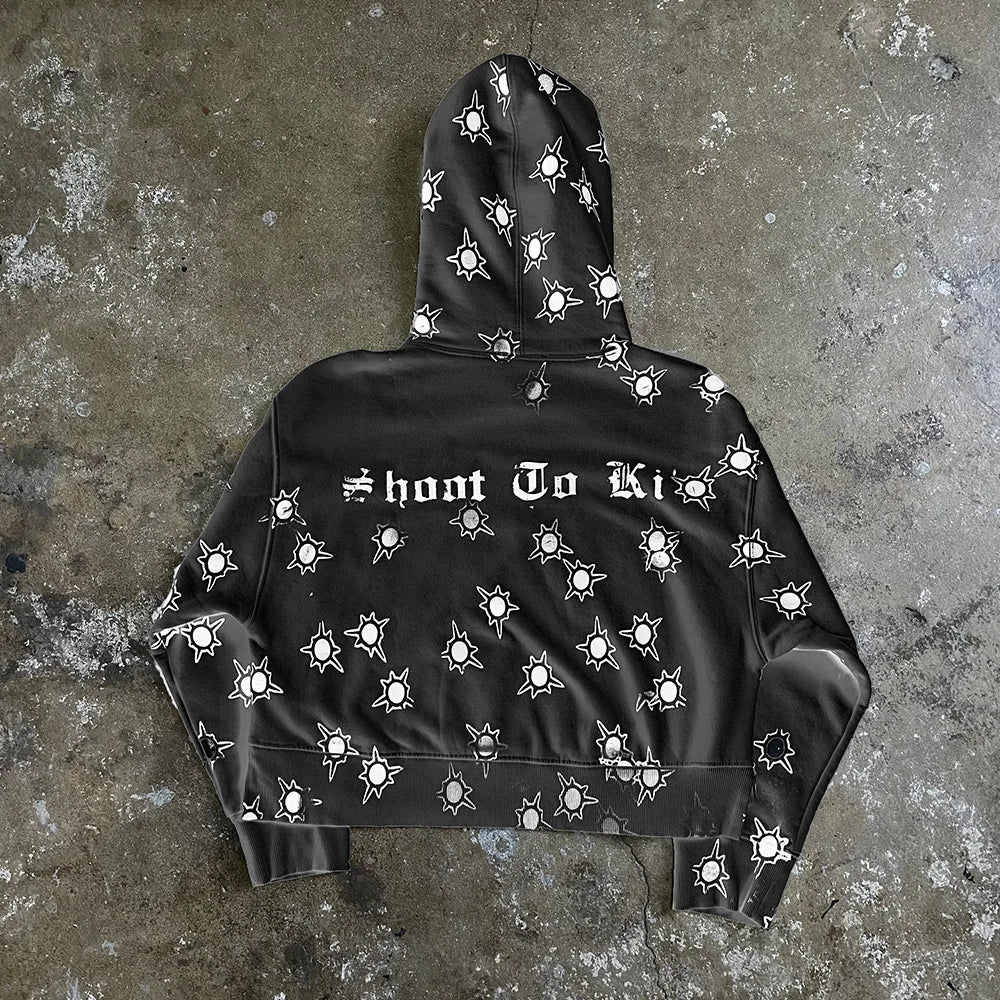 Y2k Long Sleeved Pullover Hoodie With Gothic Print Punk Style Hoodie Oversized Streetwear Winter Outfit School