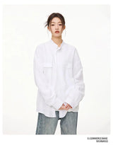 Men Loose Casual Streetwear Fashion Stand Collar Long Sleeve Black White Oversize Shirt Couple Plus Size Shirts Blouses