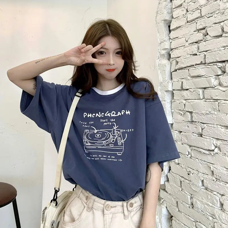 Glitchcore Oversized shirt – Summer Japanese Girly Cotton Short Sleeved T Shirt For Women