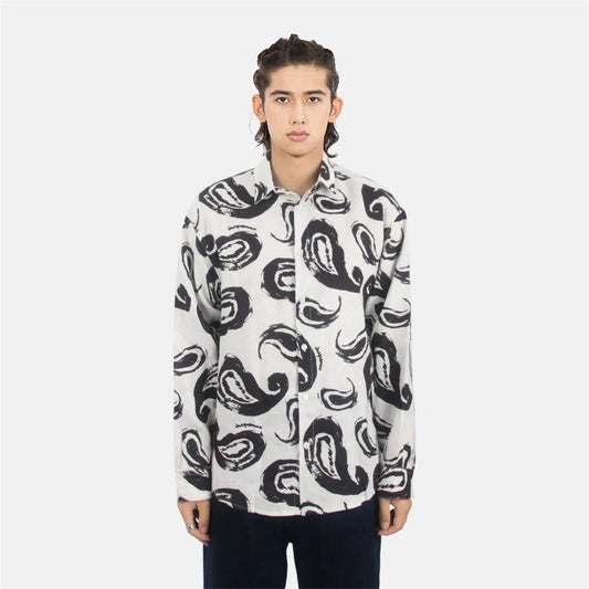 24ss New Retro Vintage Digital direct spray Cashew flower print High-Street Casual long sleeved shirt