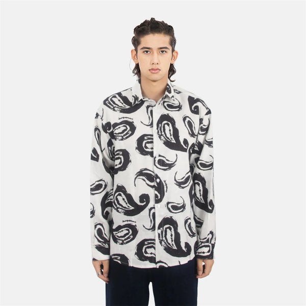 24ss New Retro Vintage Digital direct spray Cashew flower print High-Street Casual long sleeved shirt