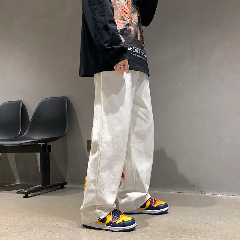 preppy style letter embroidery straight men baggy tracksuit pants y2k clothes sweatpants male drawstring casual long trousers unique joggers style 1083