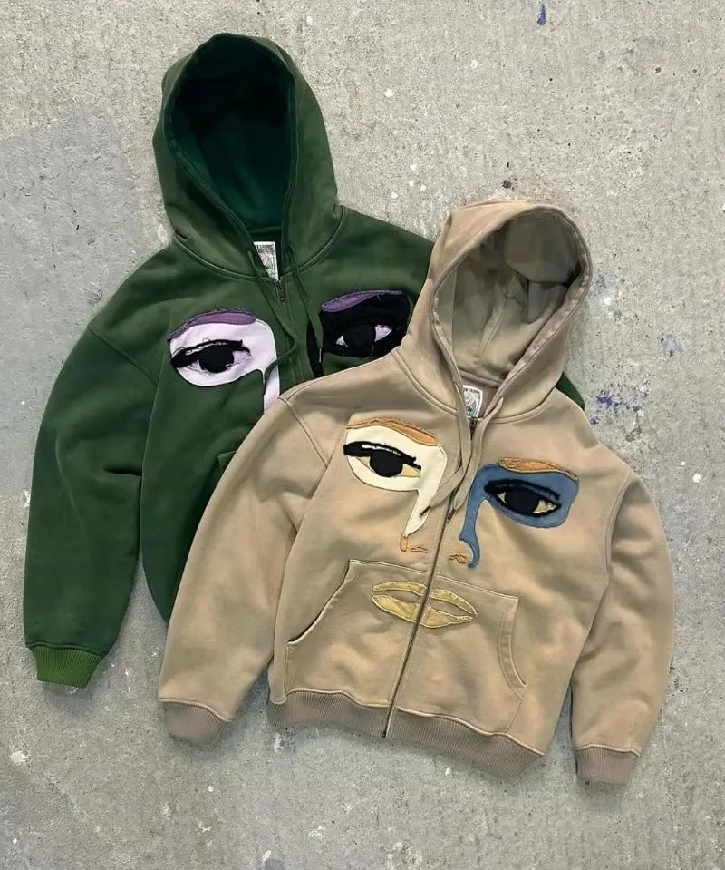 Fashionable Cartoon Embroidered Oversized Cardigan Jacket Women Y2K Ha