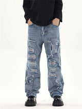 2024 ripped jeans high street straight trousers destroyed hole baggy denim pants vintage retro hip hop unique jeans style 400