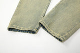 High Street Washed Hole Frayed Yellow Mud Jeans Men's Harajuku Retro Straight Pockets Solid Color Baggy Casual Denim Trousers
